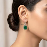 925 sterling silver Green Onyx rectangular earrings handcrafted design