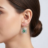 Green Onyx Square Jali Silver Earring