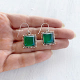 Green Onyx Square Silver Earring