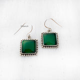 Green Onyx Square Silver Earring