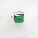 Green Onyx Square Silver Ring