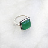 Green Onyx Square Silver Ring