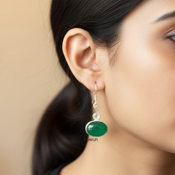 925 Sterling Silver Green Onyx Swirl Earrings handcrafted design