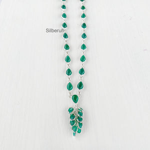 Green Onyx Tassel Silver Necklace