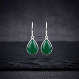 Green Onyx Teardrop Silver Earring