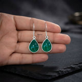 Green Onyx Teardrop Silver Earring