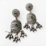 Green Onyx Tribal Silver Earring