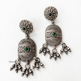Green Onyx Tribal Silver Earring