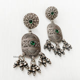 Green Onyx Tribal Silver Earring