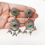 Green Onyx Tribal Silver Earring