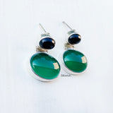 Green Onyx & Black Onyx Silver Earring