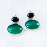 Green Onyx & Black Onyx Silver Earring