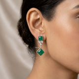 Green Onyx & Rainbow Moonstone Silver Earring