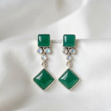 Green Onyx & Rainbow Moonstone Silver Earring