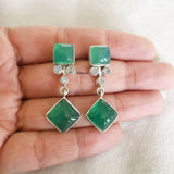 Green Onyx & Rainbow Moonstone Silver Earring