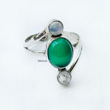 Green Onyx & Rainbow Moonstone Silver Ring