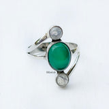 Green Onyx & Rainbow Moonstone Silver Ring
