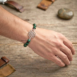 Green Tiger’s Eye beads with 925 silver Seed of Life symbol