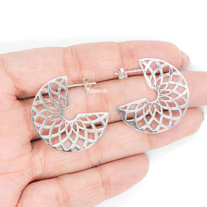 Half Moon Jali Silver Earring