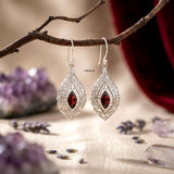 925 silver natural garnet marquise hammered finish earrings