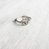 Hamsa Evil Eye Midi Silver Ring