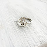 Hamsa Evil Eye Midi Silver Ring
