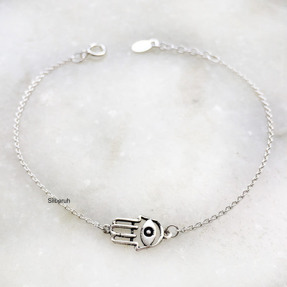 Hamsa Evil Eye Silver Bracelet