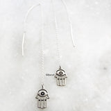 Hamsa Evil Eye Threader Silver Earring