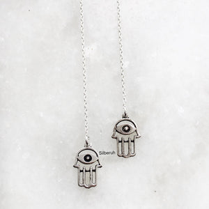 Hamsa Evil Eye Threader Silver Earring