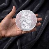 Handcrafted Hamsa Hand Selenite plate for charging gemstone jewellery