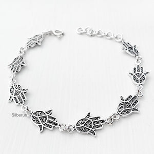 Hamsa Jali Silver Bracelet