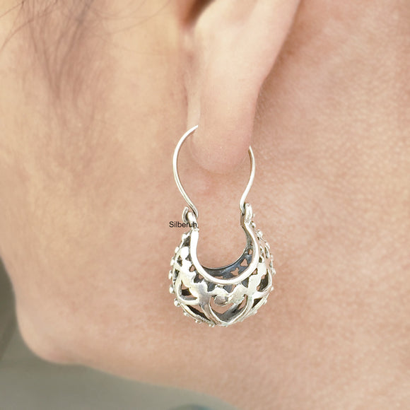 Heart Silver Bali Hoop Earring