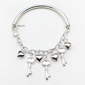 Heart & Key Charm Silver Bracelet