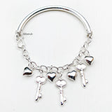 Heart & Key Charm Silver Bracelet