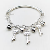 Heart & Key Charm Silver Bracelet
