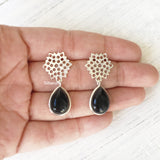 Honeycomb Black Onyx Silver Earring