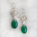 Jali Green Onyx Silver Drop Earring