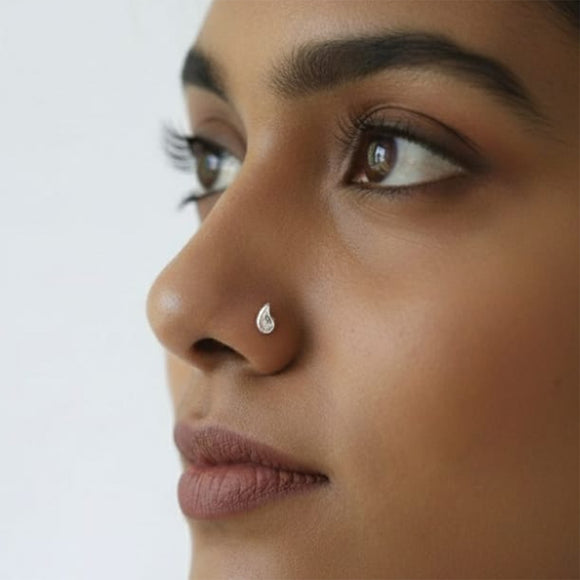 925 Sterling Silver Keri Shaped Nose Pin for pierced nose