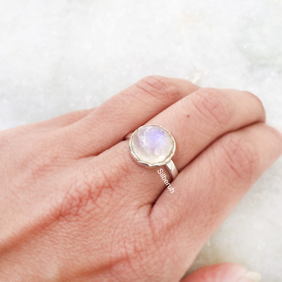 Knotted Rainbow Moonstone Silver Ring