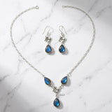 925 Silver Labradorite flower necklace and earring set