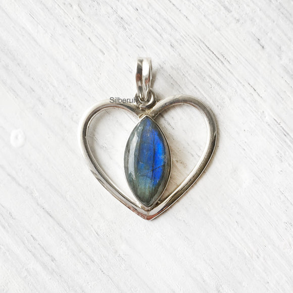 Labradorite Silver Heart Pendant