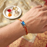 Handmade Silver Rakhi with Natural Labradorite Stone