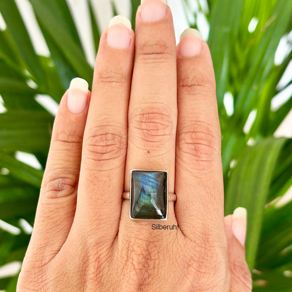 Labradorite Silver Rectangular Ring