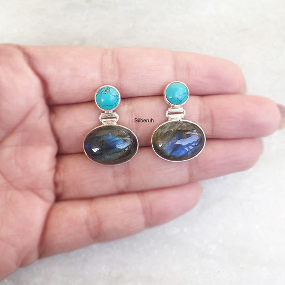 Labradorite & Turquoise Silver Earring