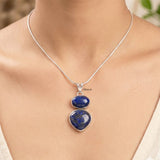 Lapis Lazuli drop pendant 925 sterling silver two stone design
