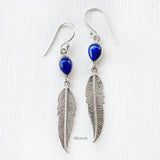 Lapis Lazuli Feather Silver Earring