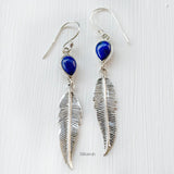 Lapis Lazuli Feather Silver Earring