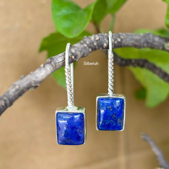 Lapis Lazuli Fixed Hook Silver Earring