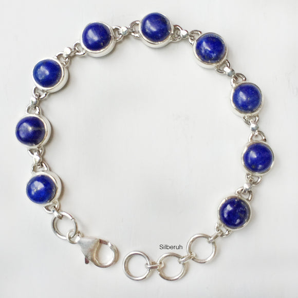 Lapis Lazuli Round Silver Bracelet