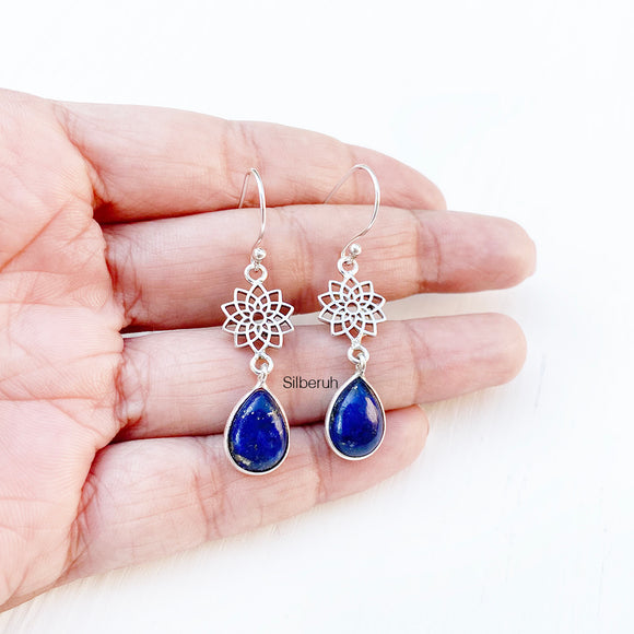 Lapis Lazuli Sahasrara Chakra Silver Earring